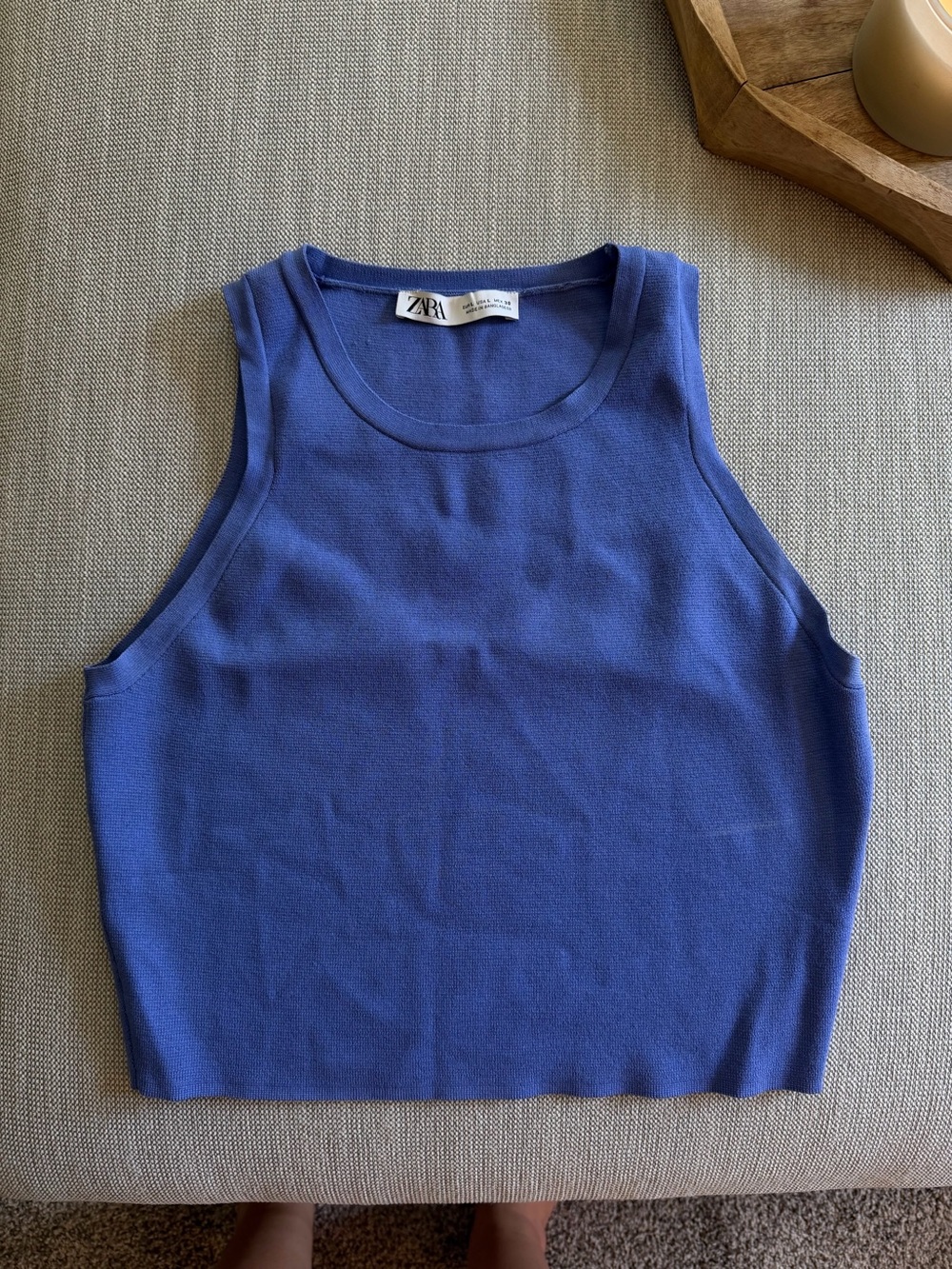 Zara Cobalt Blue Ribbed Crop Tank